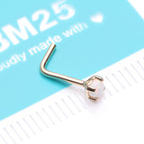 Detail View 4 of 14 Karat Gold Fire Opal Prong Set Top L-Shaped Nose Ring-White Opal