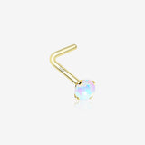 14 Karat Gold Fire Opal Prong Set Top L-Shaped Nose Ring