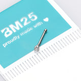 Detail View 2 of 14 Karat White Gold Prong Set Round Gem Nose Stud Ring-Clear Gem