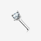 14 Karat White Gold Prong Set Round Gem Nose Stud Ring