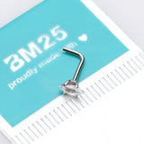 Detail View 2 of 14 Karat White Gold Prong Set Marquise Gem Sparkle L-Shaped Nose Ring-Clear Gem