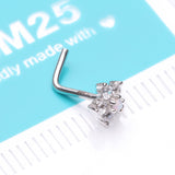 Detail View 4 of 14 Karat White Gold Fire Opal Multi-Gem Sparkle Flower Top L-Shaped Nose Ring-White Opal