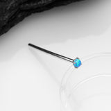 Detail View 1 of 14 Karat White Gold Prong Set Fire Opal Fishtail Nose Ring-Blue
