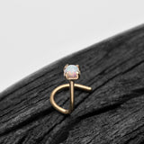 Detail View 1 of 14 Karat Gold Prong Set Fire Opal Top Nose Screw Ring-White