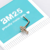 Detail View 2 of 14 Karat Gold Multi-Gem Sparkle Cross L-Shaped Nose Ring-Clear Gem