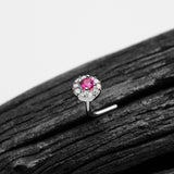 Detail View 1 of 14 Karat White Gold Double Tiered Brilliant Sparkle Multi Gem L-Shaped Nose Ring-Clear Gem/Red