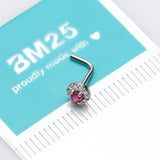 Detail View 2 of 14 Karat White Gold Double Tiered Brilliant Sparkle Multi Gem L-Shaped Nose Ring-Clear Gem/Red