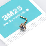 Detail View 2 of 14 Karat Gold Double Tiered Brilliant Sparkle Multi Gem L-Shaped Nose Ring-Clear Gem/Blue
