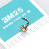 Detail View 2 of 14 Karat Gold Double Tiered Brilliant Sparkle Multi Gem L-Shaped Nose Ring-Clear Gem