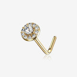 14 Karat Gold Double Tiered Brilliant Sparkle Multi Gem L-Shaped Nose Ring