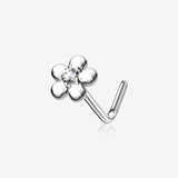 14 Karat White Gold Adorable Flower Sparkle L-Shaped Nose Ring