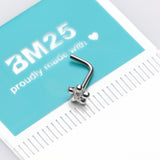 Detail View 2 of 14 Karat White Gold Adorable Flower Sparkle L-Shaped Nose Ring-Clear Gem