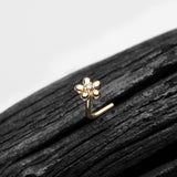 Detail View 1 of 14 Karat Gold Adorable Flower Sparkle L-Shaped Nose Ring-Clear Gem