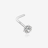 14 Karat White Gold Glistening Multi-Gem Flower Sparkle L-Shaped Nose Ring-Clear Gem