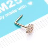Detail View 4 of 14 Karat Gold Glistening Multi-Gem Flower Sparkle L-Shaped Nose Ring-Clear Gem/Pink