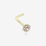 14 Karat Gold Glistening Multi-Gem Flower Sparkle L-Shaped Nose Ring