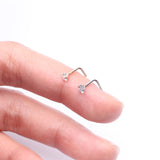 Detail View 3 of 14 Karat White Gold Prong Set Triangle Gem Top L-Shaped Nose Ring-Clear Gem