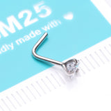 Detail View 4 of 14 Karat White Gold Prong Set Triangle Gem Top L-Shaped Nose Ring-Clear Gem