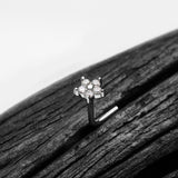 Detail View 1 of 14 Karat White Gold Spring Flower Sparkle L-Shaped Nose Ring-Clear Gem