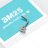 Detail View 2 of 14 Karat White Gold Spring Flower Sparkle L-Shaped Nose Ring-Clear Gem