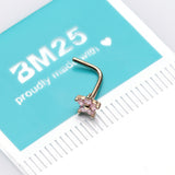 Detail View 2 of 14 Karat Gold Spring Flower Sparkle L-Shaped Nose Ring-Pink