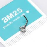 Detail View 2 of 14 Karat White Gold Hollow Heart Sparkle L-Shaped Nose Ring-Clear Gem