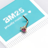 Detail View 2 of 14 Karat Gold Hollow Heart Sparkle L-Shaped Nose Ring-Red