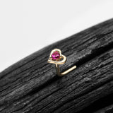Detail View 1 of 14 Karat Gold Hollow Heart Sparkle L-Shaped Nose Ring-Red