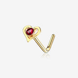 14 Karat Gold Hollow Heart Sparkle L-Shaped Nose Ring
