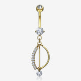 14 Karat Gold Journey Sparkle Curvature Dangle Belly Button Ring-Clear Gem