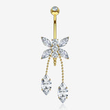 14 Karat Gold Marquise Butterfly Sparkle Dangle Belly Button Ring