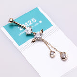 Detail View 3 of 14 Karat Gold Angel Wing Heart Sparkle Dangle Belly Button Ring-Clear Gem