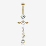 14 Karat Gold Angel Wing Heart Sparkle Dangle Belly Button Ring