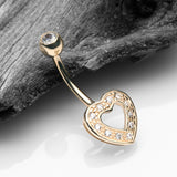 Detail View 2 of 14 Karat Gold Charming Heart Sparkle Belly Button Ring-Clear Gem