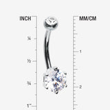 Detail View 1 of 14 Karat White Gold Glam Prong Set Gem Belly Button Ring-Clear Gem