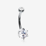 14 Karat White Gold Glam Prong Set Gem Belly Button Ring