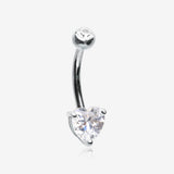 14 Karat White Gold Prong Set Heart Gem Belly Button Ring