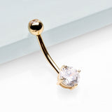 Detail View 2 of 14 Karat Gold Prong Set Gem Belly Button Ring-Clear Gem