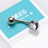 Detail View 3 of 14 Karat White Gold Double Gem Ball Sparkle Basic Belly Button Ring-Clear Gem