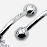 Detail View 3 of 14 Karat White Gold Brilliant Sparkle Prong Set Flower Belly Button Ring-Clear Gem