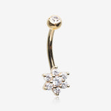 14 Karat Gold Brilliant Sparkle Prong Set Flower Belly Button Ring