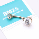 Detail View 3 of 14 Karat Gold Brilliant Sparkle Double Prong Belly Button Ring-Clear Gem