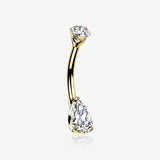 14 Karat Gold Dainty Brilliant Teardrop Sparkle Belly Button Ring