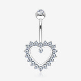 14 Karat White Gold Brilliant Sparkle Multi-Gem Heart Belly Button Ring