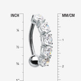 Detail View 1 of 14 Karat White Gold Classic Vertical Sparkle Reverse Belly Button Ring-Clear Gem