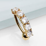 Detail View 2 of 14 Karat Gold Classic Vertical Sparkle Reverse Belly Button Ring-Clear Gem