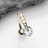 Detail View 2 of 14 Karat Gold Luscious Sparkle Bar Reverse Belly Button Ring-Clear Gem