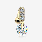 14 Karat Gold Luscious Sparkle Bar Reverse Belly Button Ring-Clear Gem