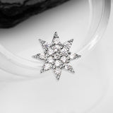 Detail View 1 of 14 Karat White Gold Sparkle Starburst Dermal Anchor Top Part-Clear Gem