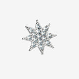 14 Karat White Gold Sparkle Starburst Dermal Anchor Top Part-Clear Gem